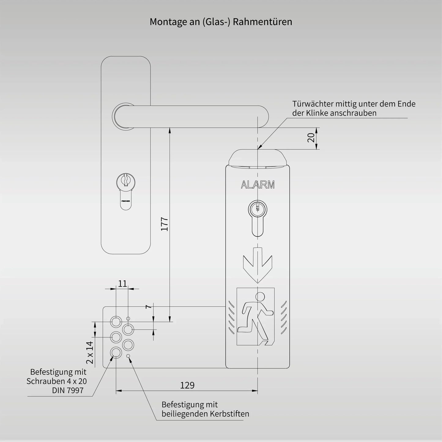 Montageplatte L-Winkel klein für (Glas-) Rahmentüren - AlertLatch