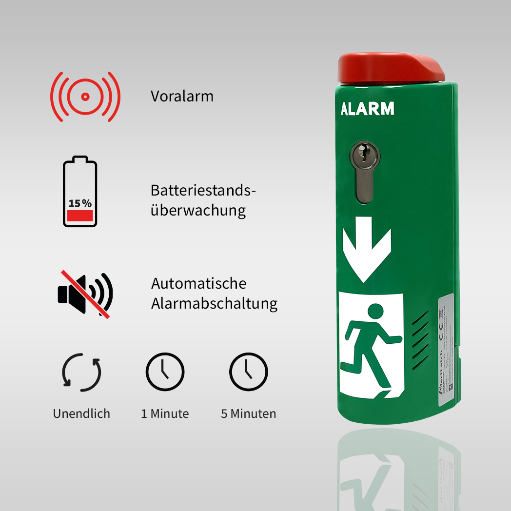 AlertLatch Einhand-Türwächter mit Voralarm oval - Komplett-Set mit Einzelschließzylinder - AlertLatch