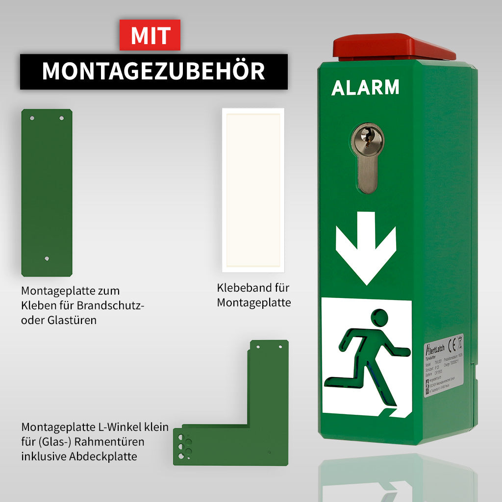 AlertLatch Einhand-Türwächter mit Voralarm - Komplett-Set mit Einzelschließzylinder