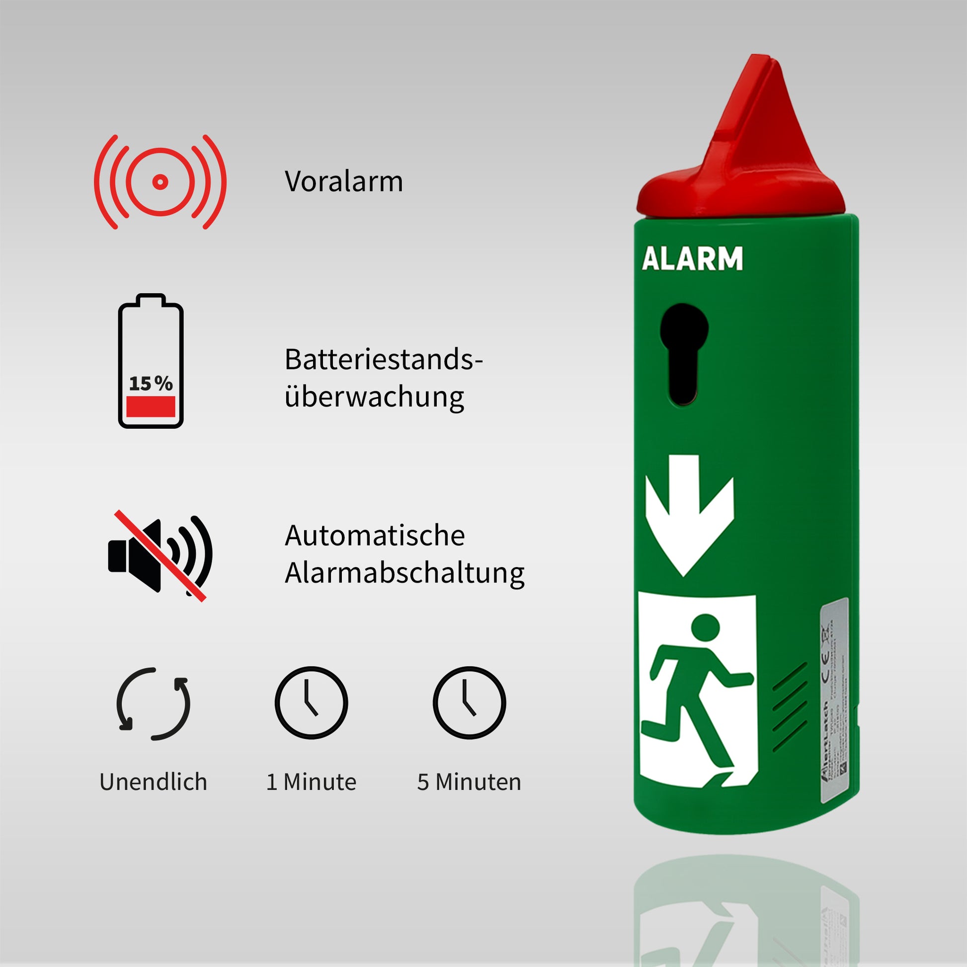 AlertLatch Einhand-Türwächter mit Voralarm für Panikstangen – Ohne Schließzylinder