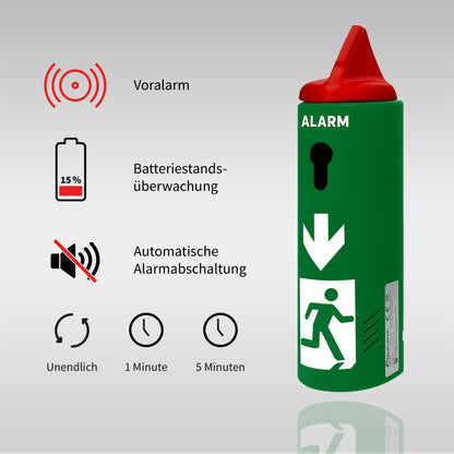 AlertLatch Einhand-Türwächter mit Voralarm für Panikstangen – Ohne Schließzylinder
