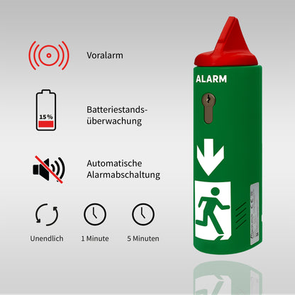 AlertLatch Einhand-Türwächter mit Voralarm für Panikstangen – Einzelschließzylinder