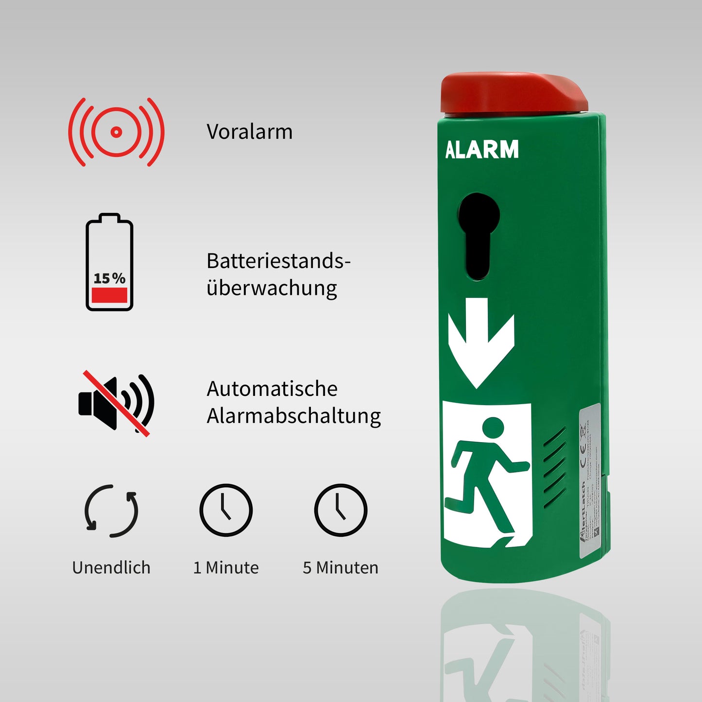 AlertLatch Einhand-Türwächter mit Voralarm oval - Komplett Set - ohne Schließzylinder - AlertLatch